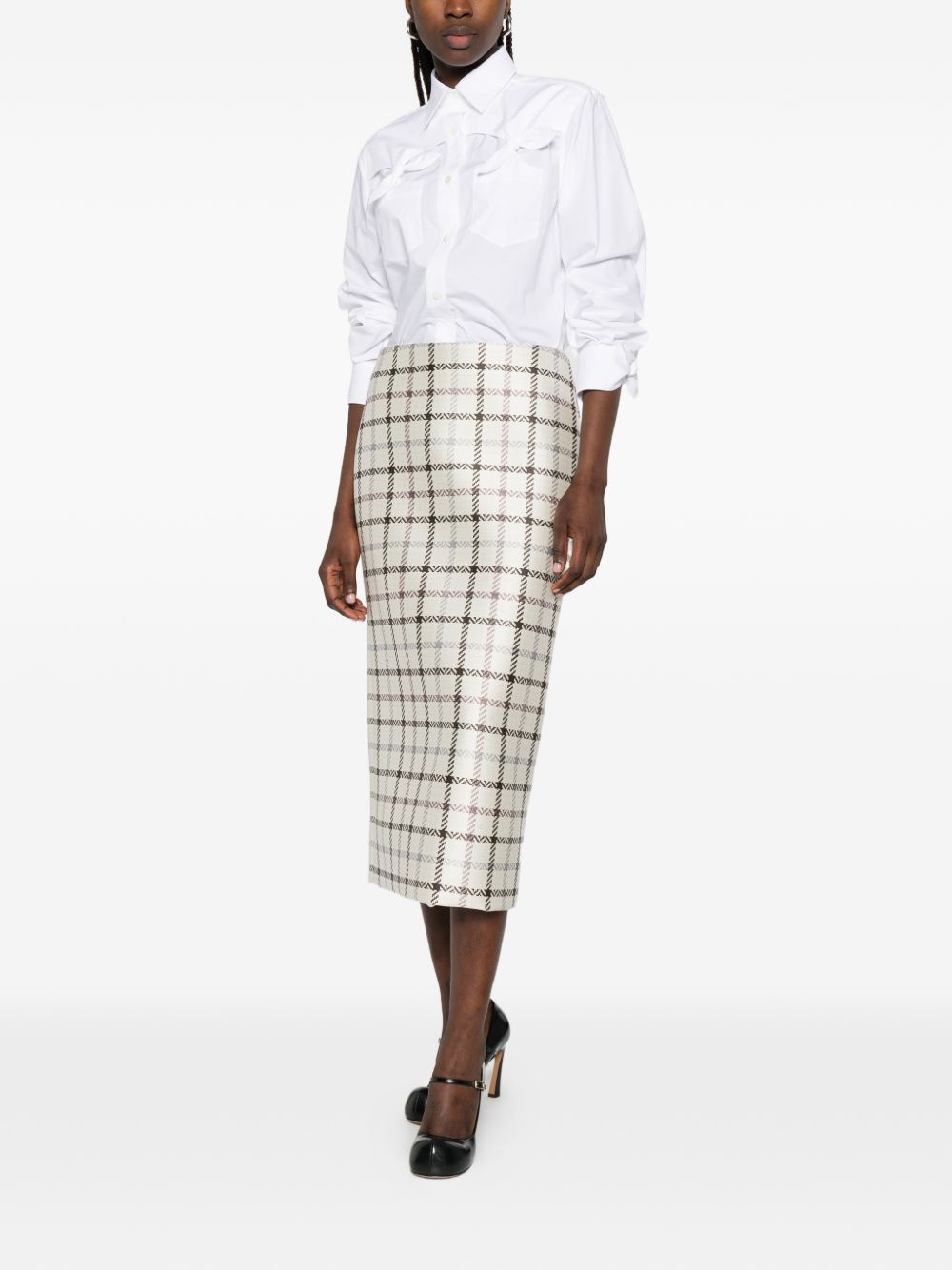 White Bow Detail Point Collar Top
