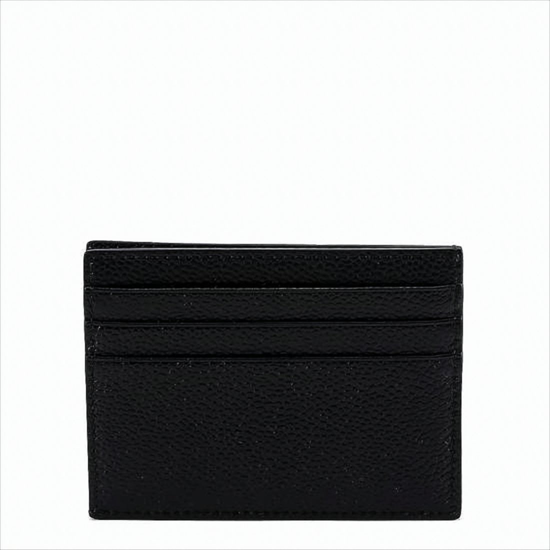 Textured Cowhide Leather Card Wallet with Iconic Striped Tab