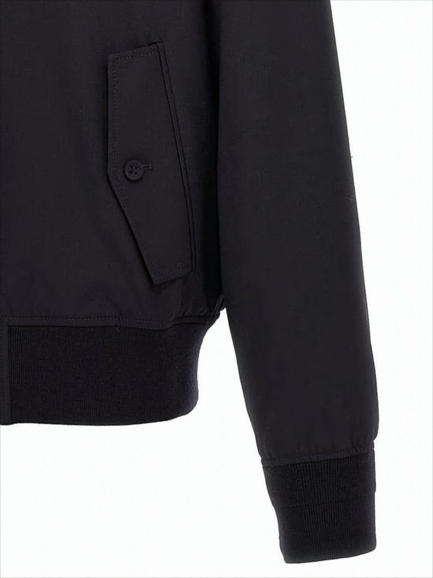 High Collar Black Jacket with Button Closure and Ribbed Cuffs