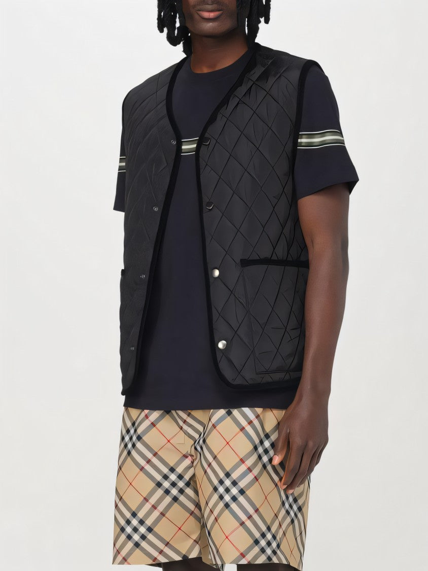 Diamond Quilted Black Vest with Contrasting Lining