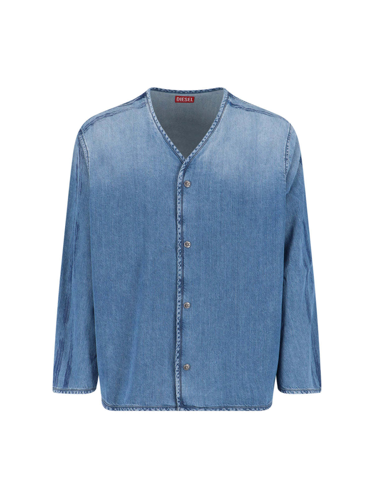 Denim Shirt With V-Neckline And Bold Back Graphic