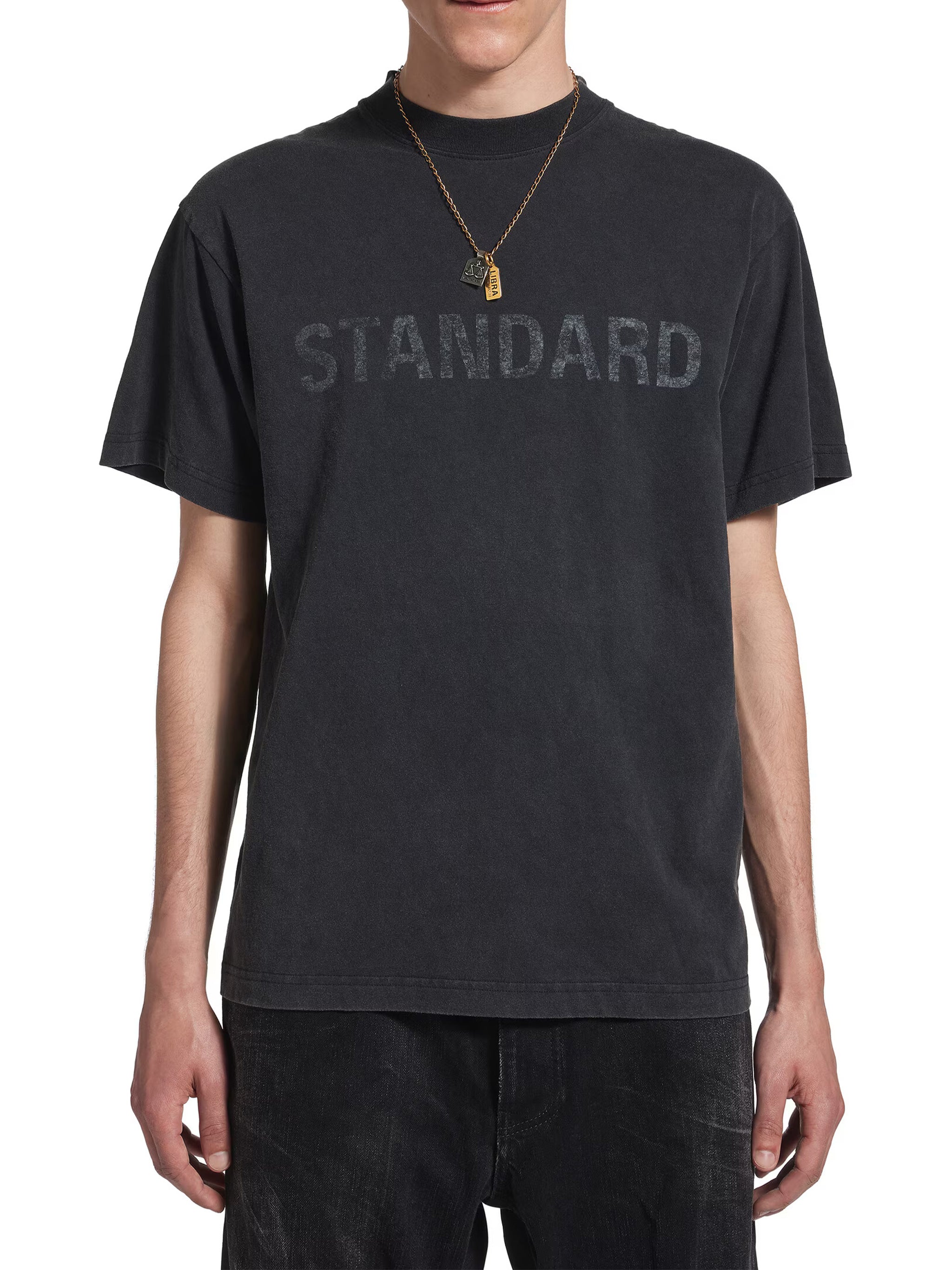 Washed Black Standard Distressed Cotton T-Shirt