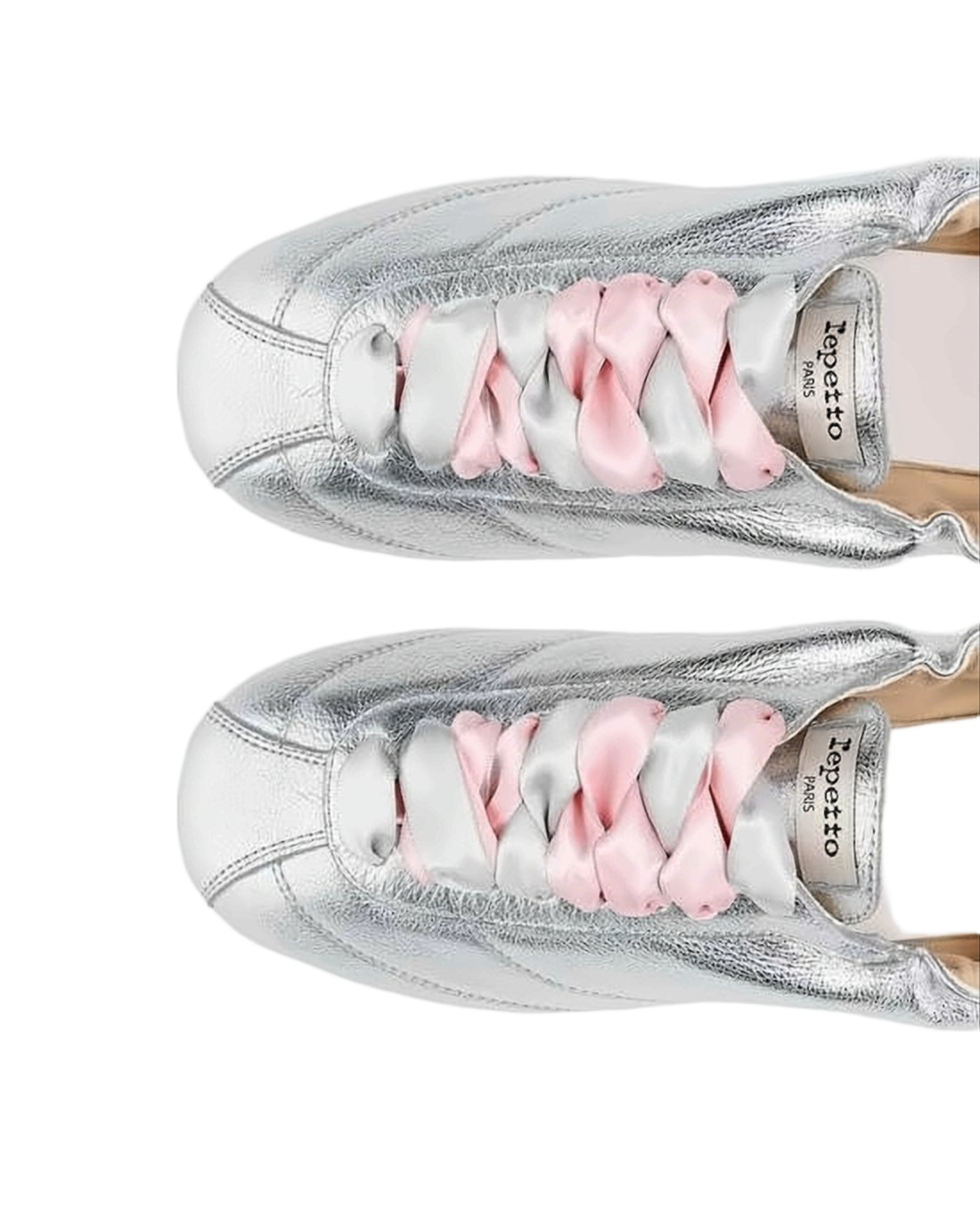 Metallic Silver Leather Sneakers with Satin Laces