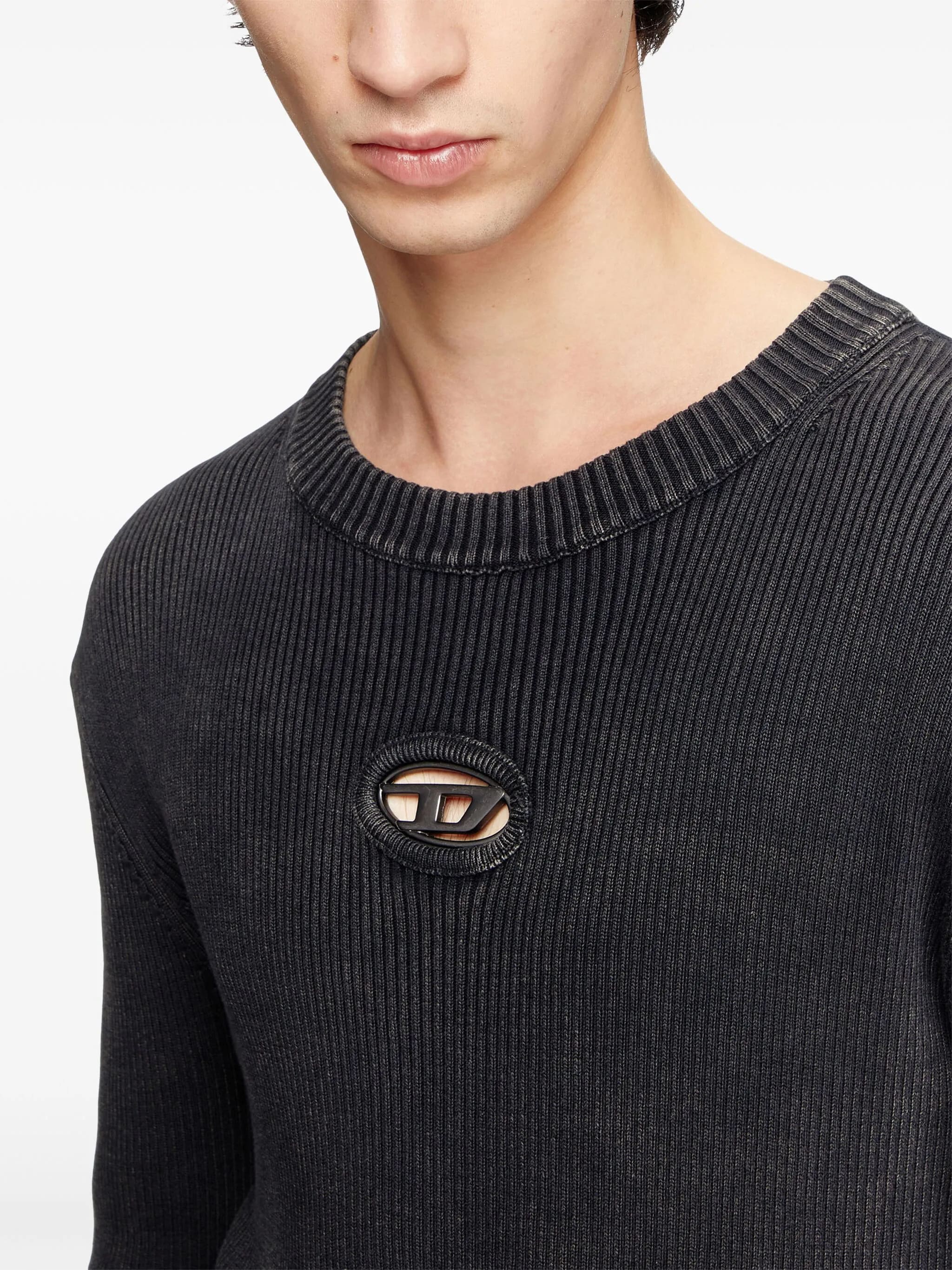 Black K-Darin-D Ribbed Oval Cut-Out Top