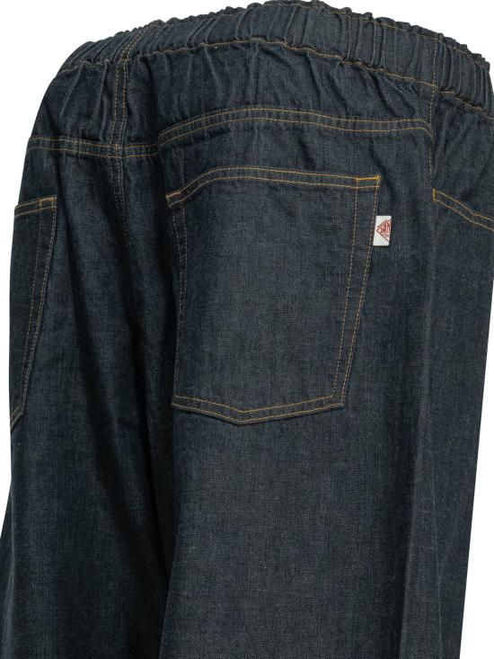 Relaxed Fit Denim Pants With Tapered Leg And Integrated Belt