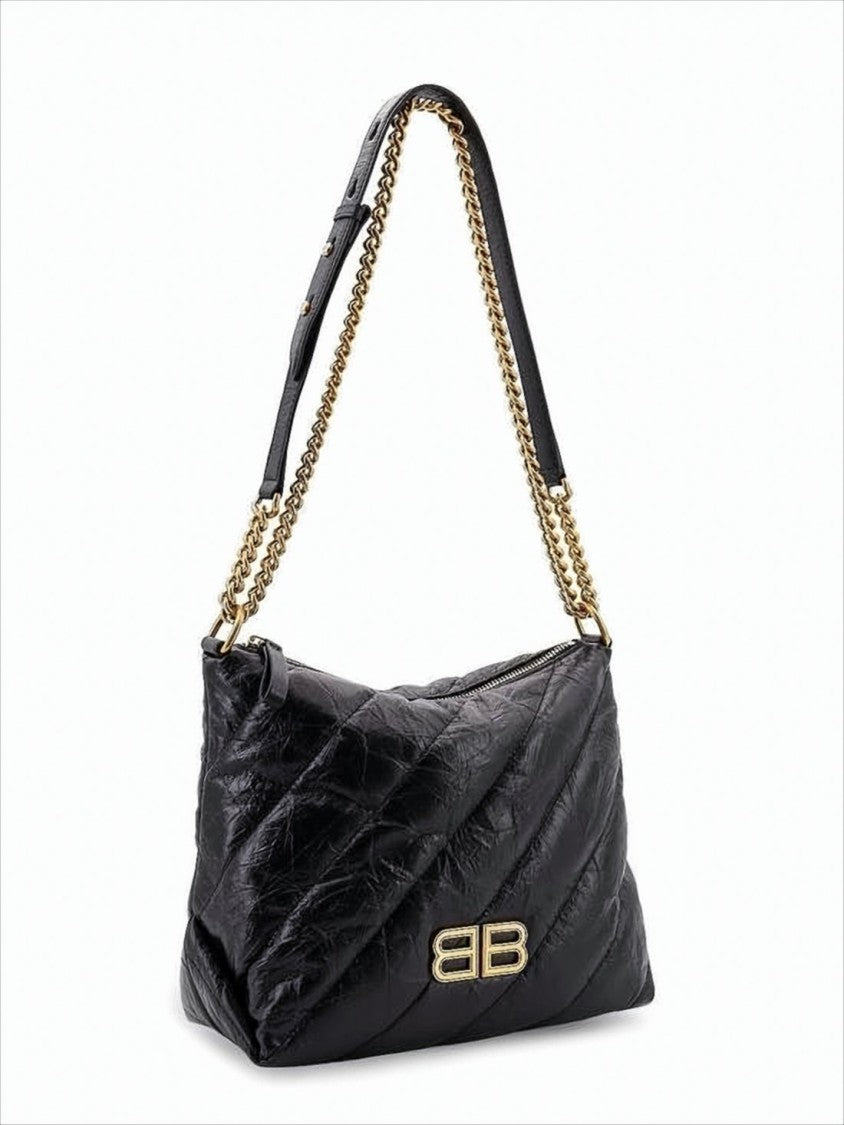 Quilted Calfskin Leather Shoulder Bag With Double Chain Strap