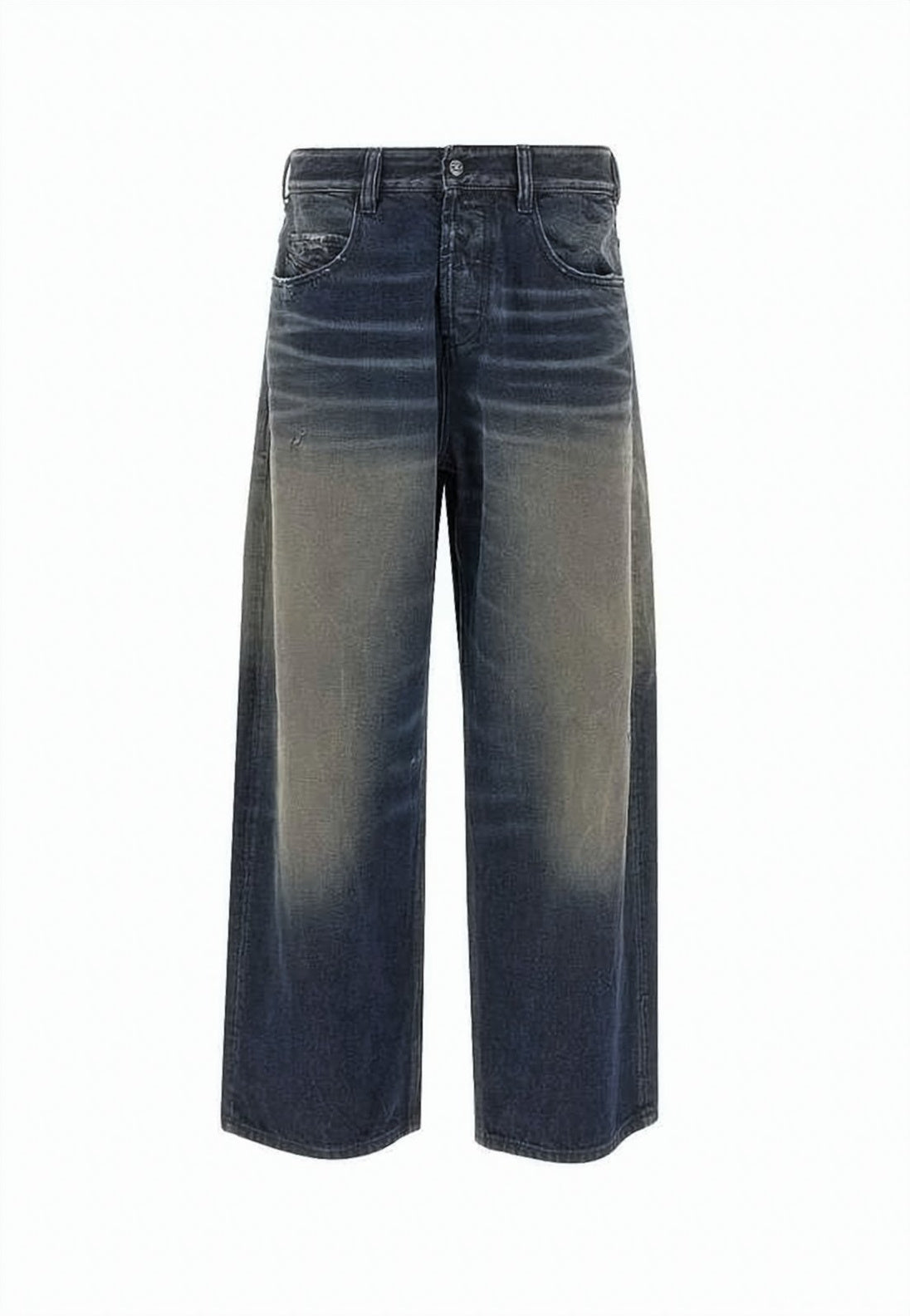 Blue Wide-Leg Cotton Hemp Denim Pants