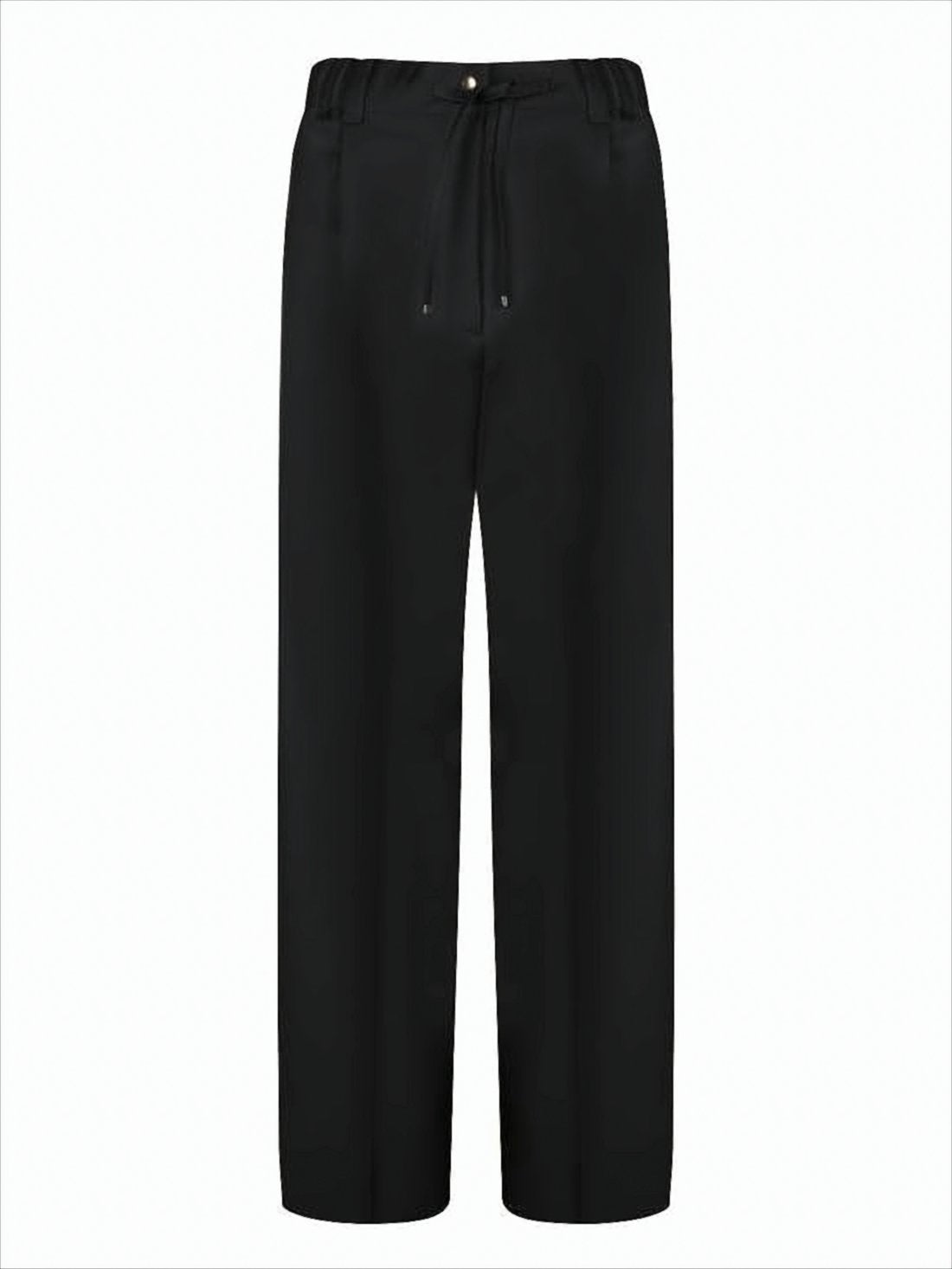 Tailored Black Gabardine Wool Straight-Leg Trousers