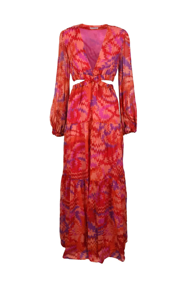Long Chiffon Dress - Orange/Red