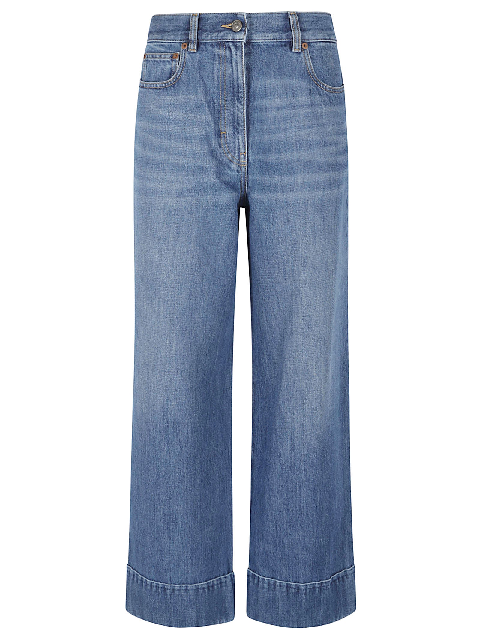 High-Waisted Wide-Leg Denim Pants