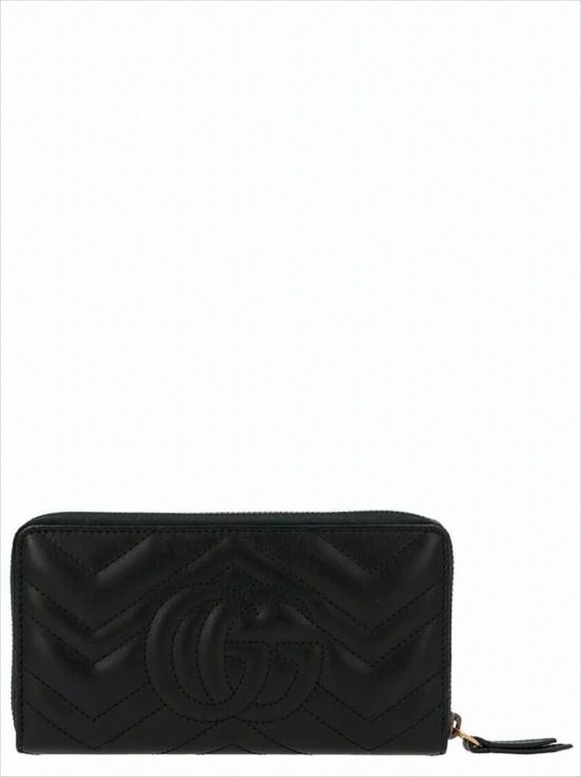 Chevron-Patterned Leather Gucci Long Wallet with Double G Logo