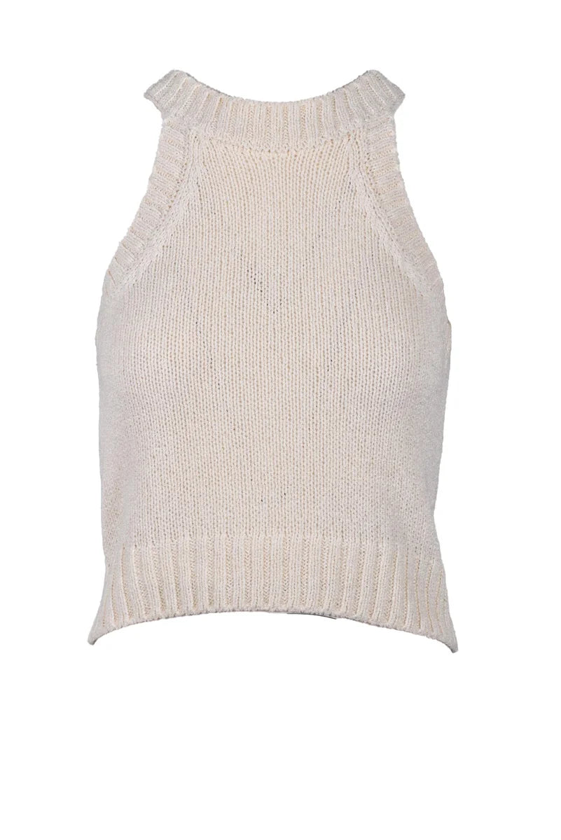 Sleeveless Knitted Crop Top - Cream