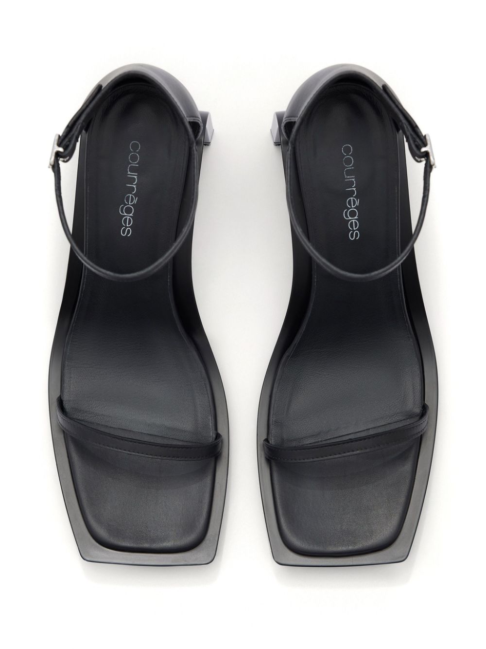 Black Calf Leather Square Open Toe Sandals