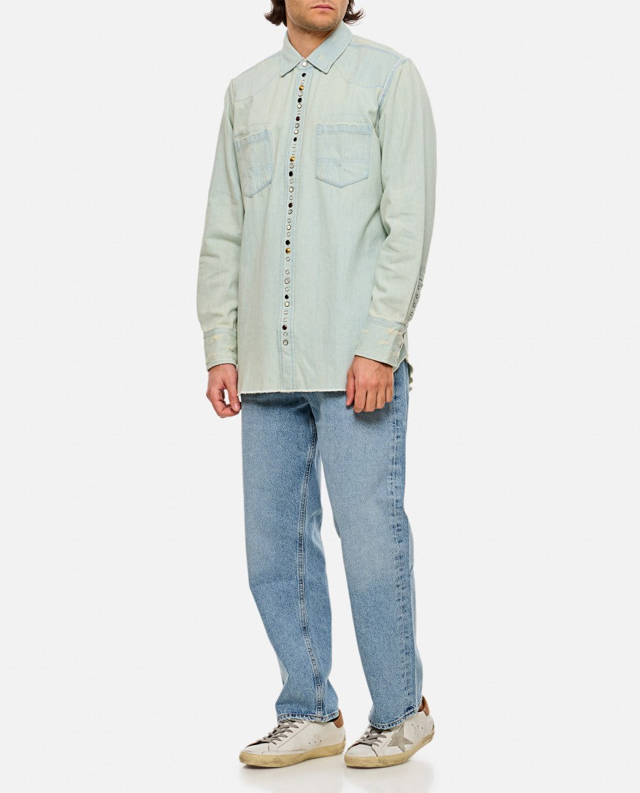 Light Faded Denim Striped Cotton Oxford Shirt