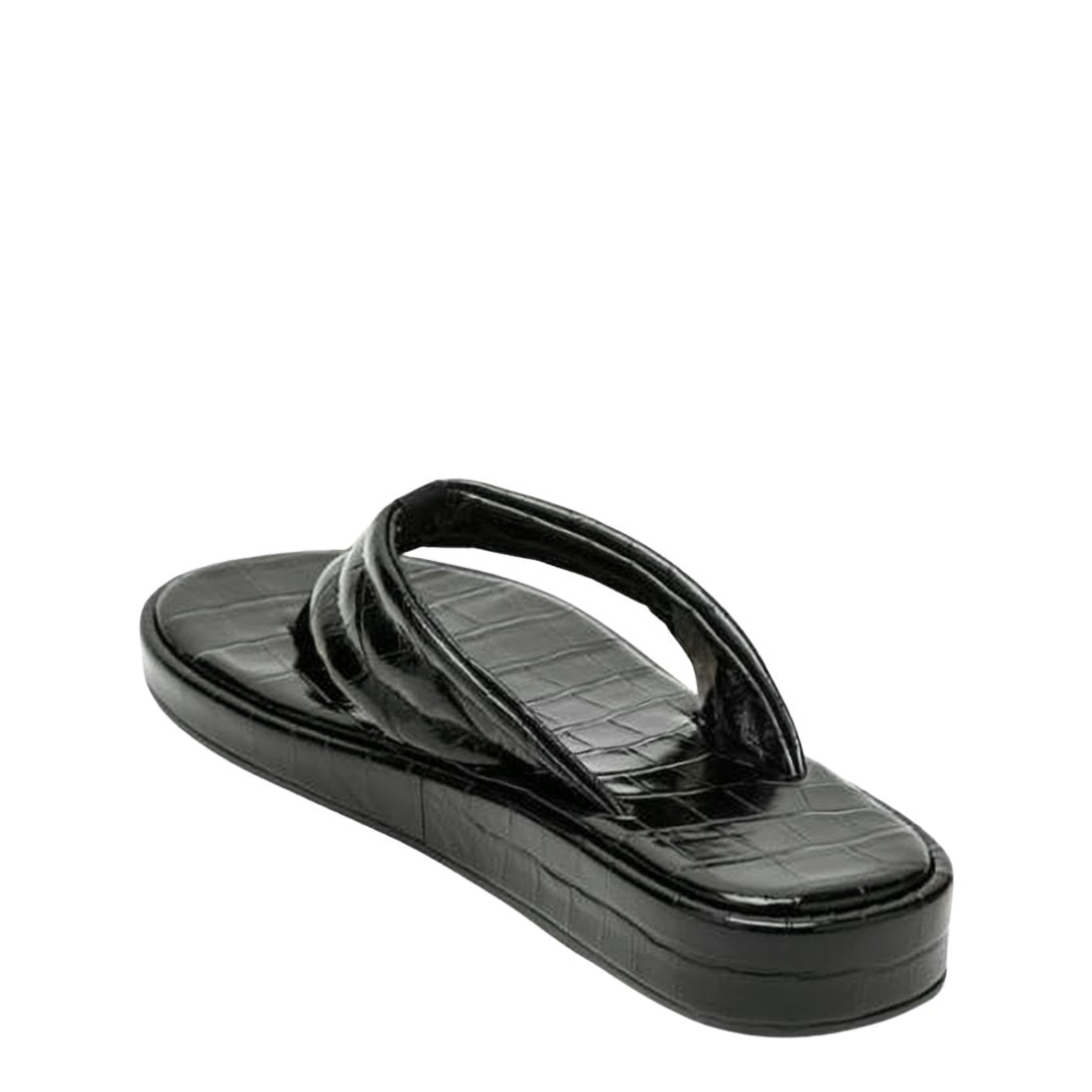 Crocodile-Embossed Black Leather Mules