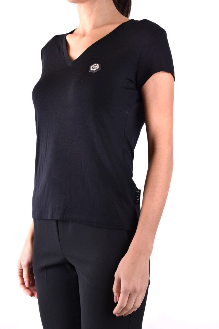 V-Neck Cotton T-Shirt With Iconic Logo Detail And Fit