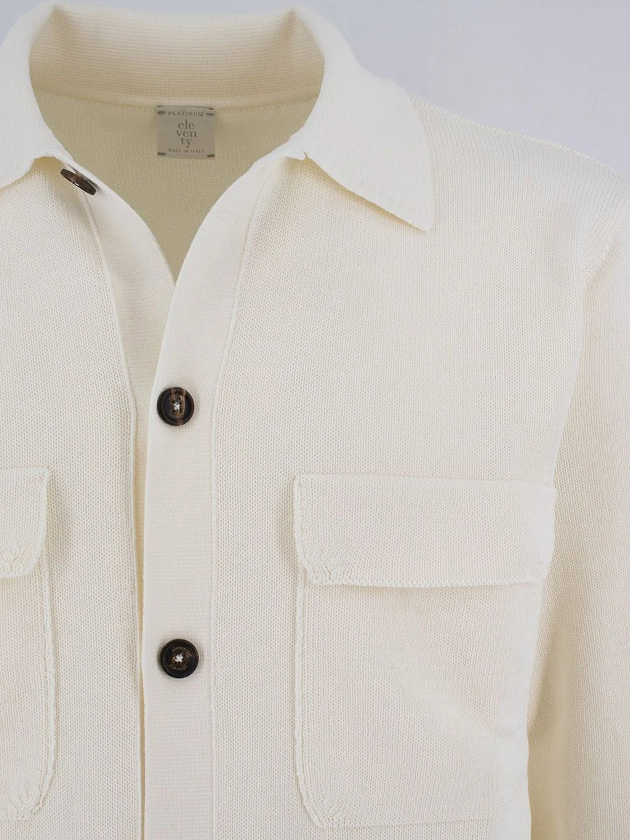 Knitted Cream Button-Up Flap Pocket Shirt