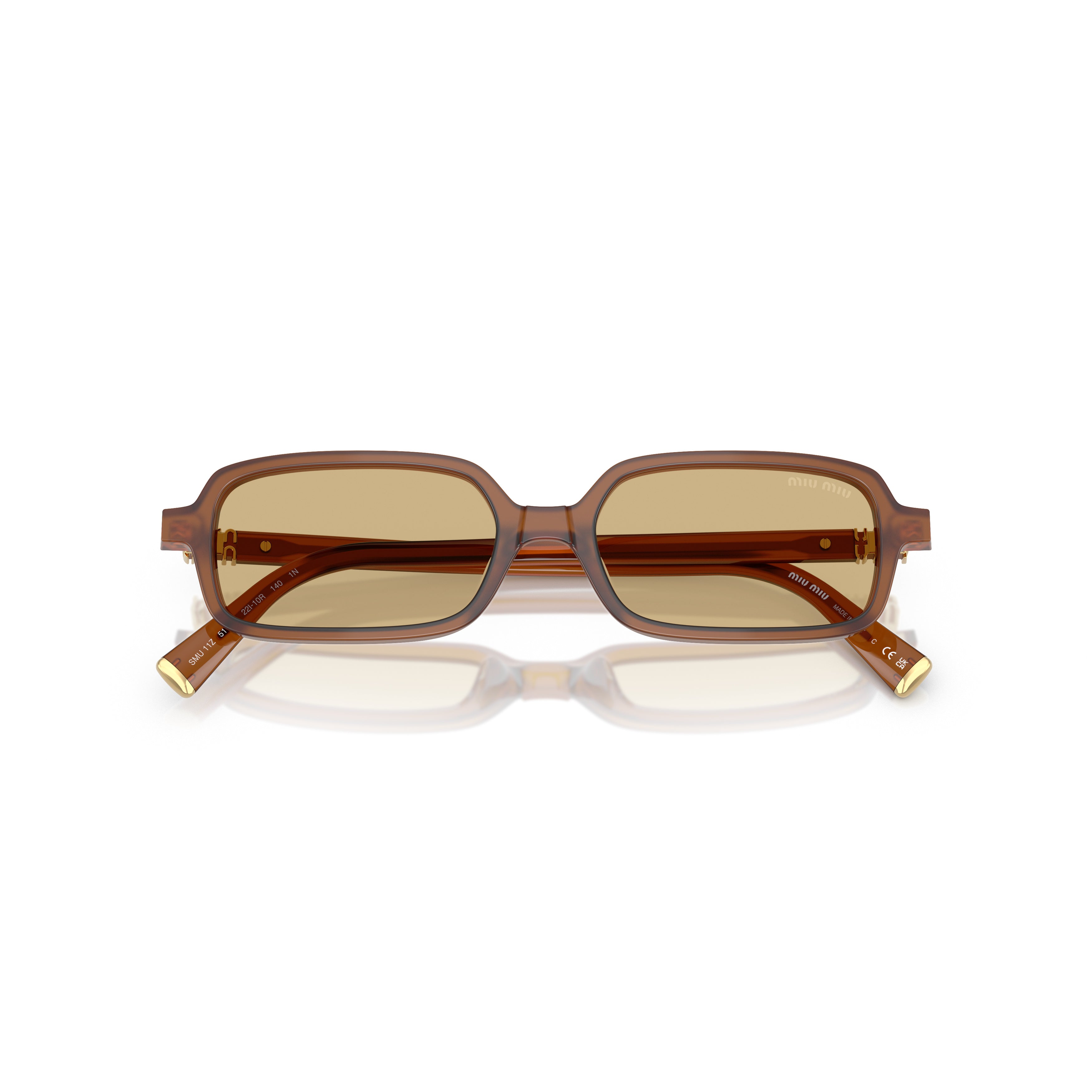 0mu 11zs Translucent Brown Acetate Rectangular Sunglasses