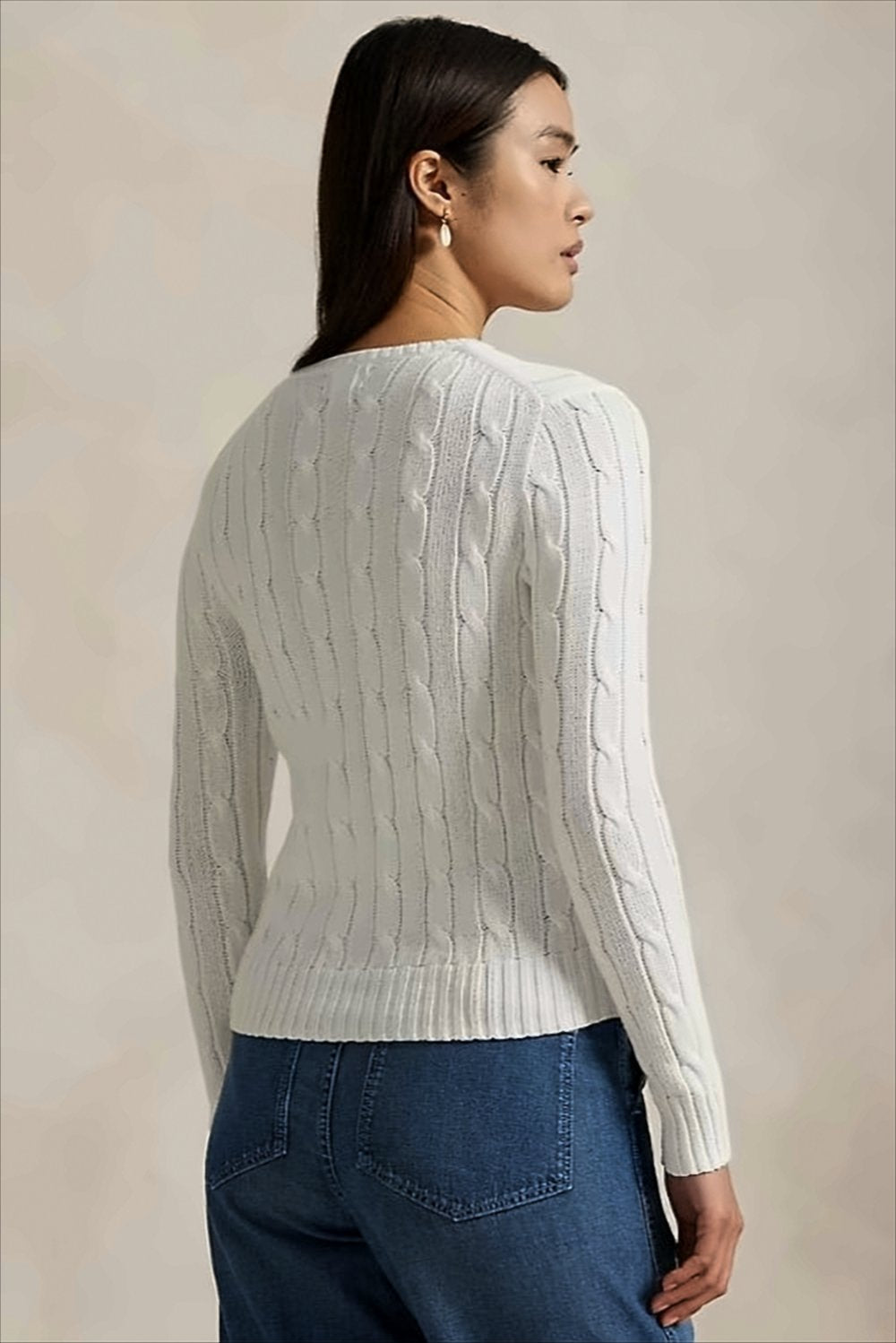 Crew Neck Sweater In Cable Knit Cotton