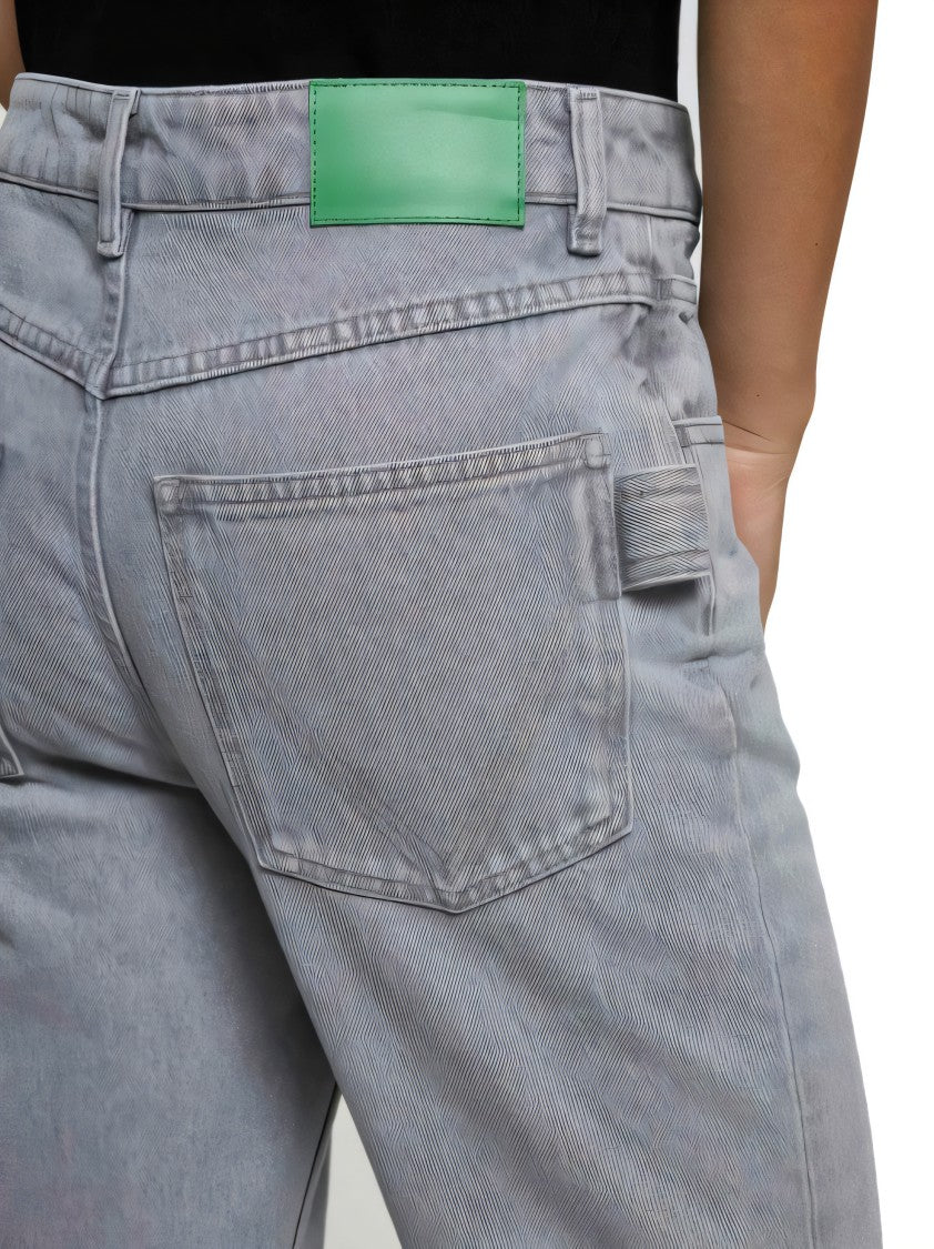 Relaxed Fit Flared Denim Pants with Distinctive Leather Patch