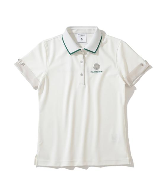 Light-Colored Polo Shirt with Contrasting Green Trim