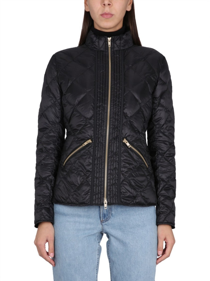 Quilted Black Down Jacket With High Collar