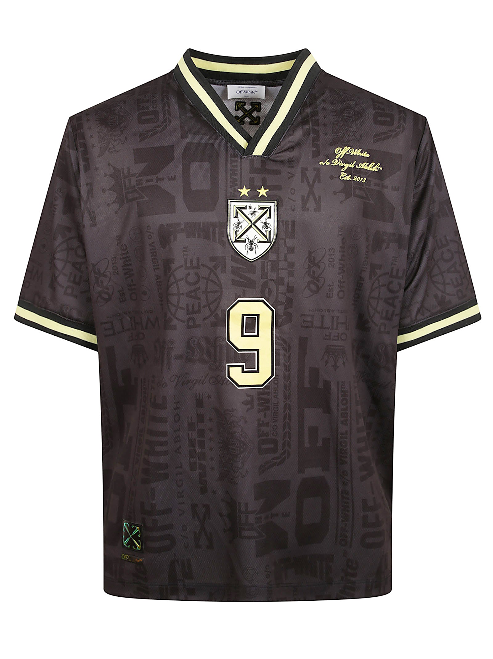 Multilogo Pattern V-Neck T-Shirt With Contrasting Trim