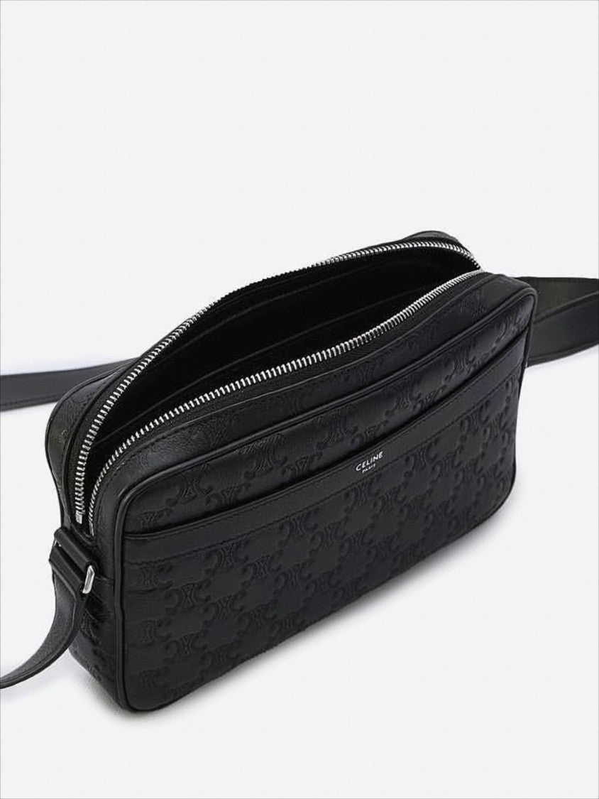 Embossed Calf Leather Crossbody Bag with Adjustable Strap
