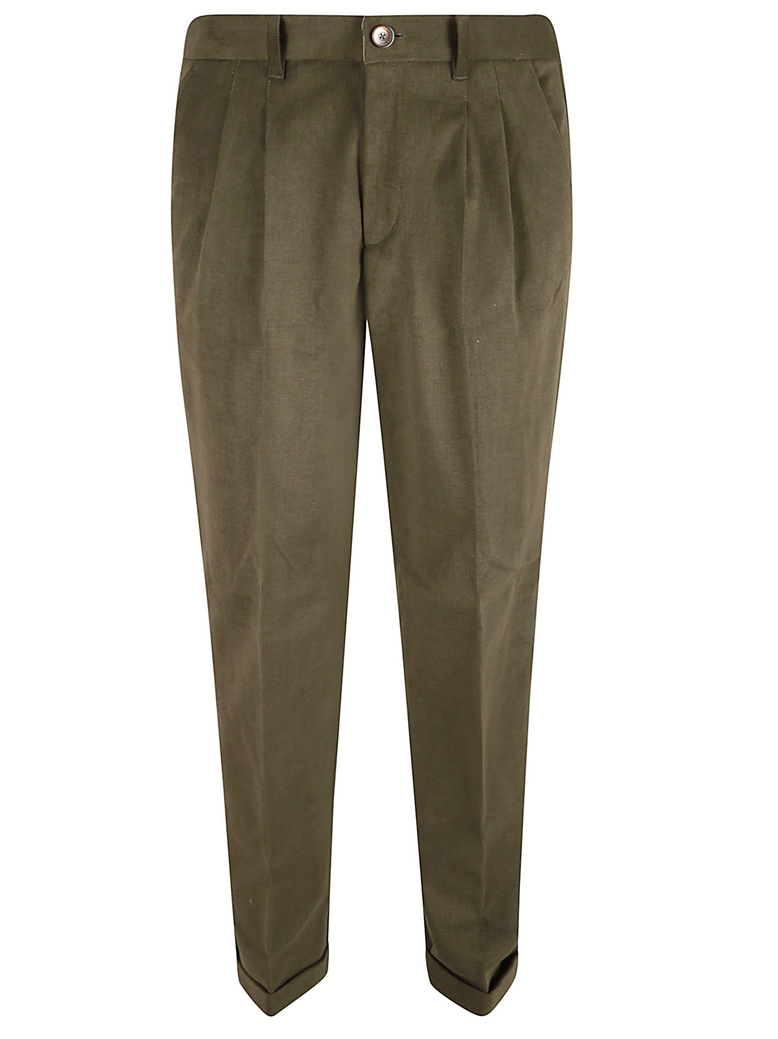 Piece-Dyed Velvety Green Trousers With Tailored Fit