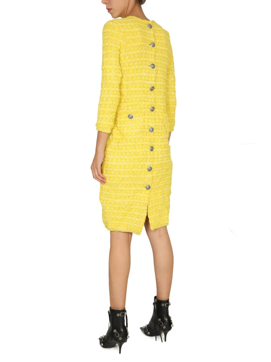 Textured Wool Tweed Knit Short Dress