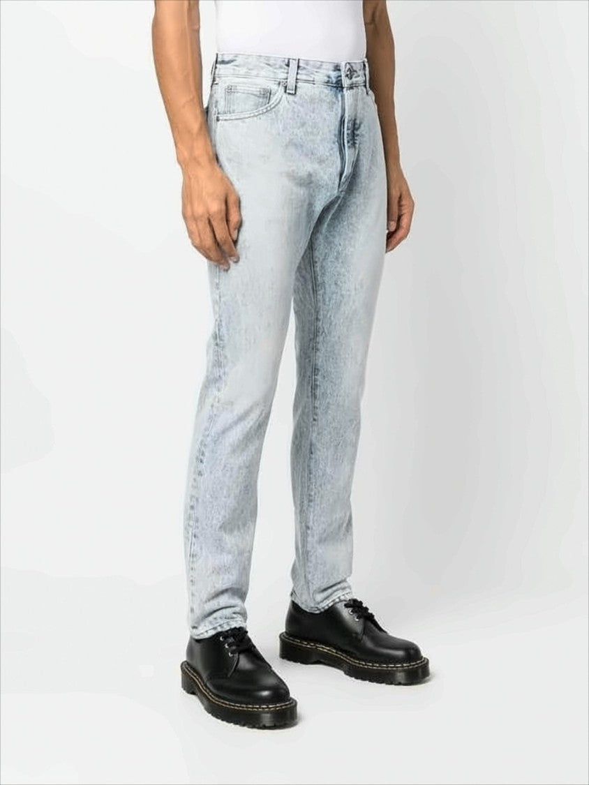Light Acid-Wash Blue Denim Pants with Logo Detailing