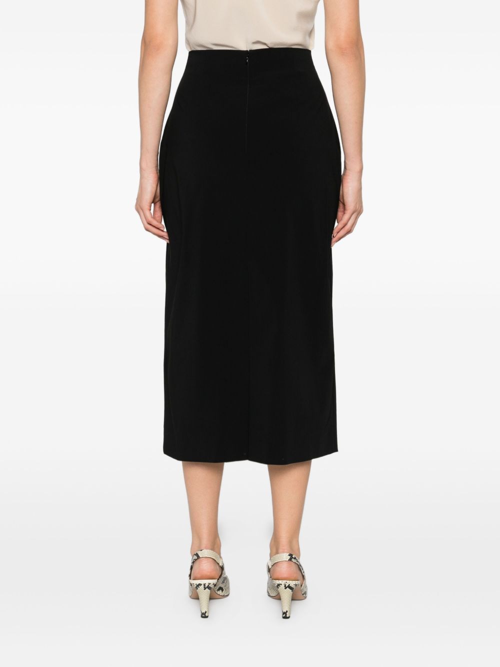 High-Waisted Black Midi Pencil Skirt