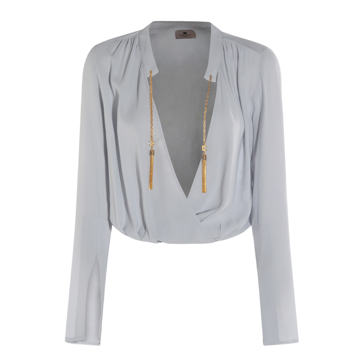 Cropped Long-Sleeved Top With Gold Chain Tassels