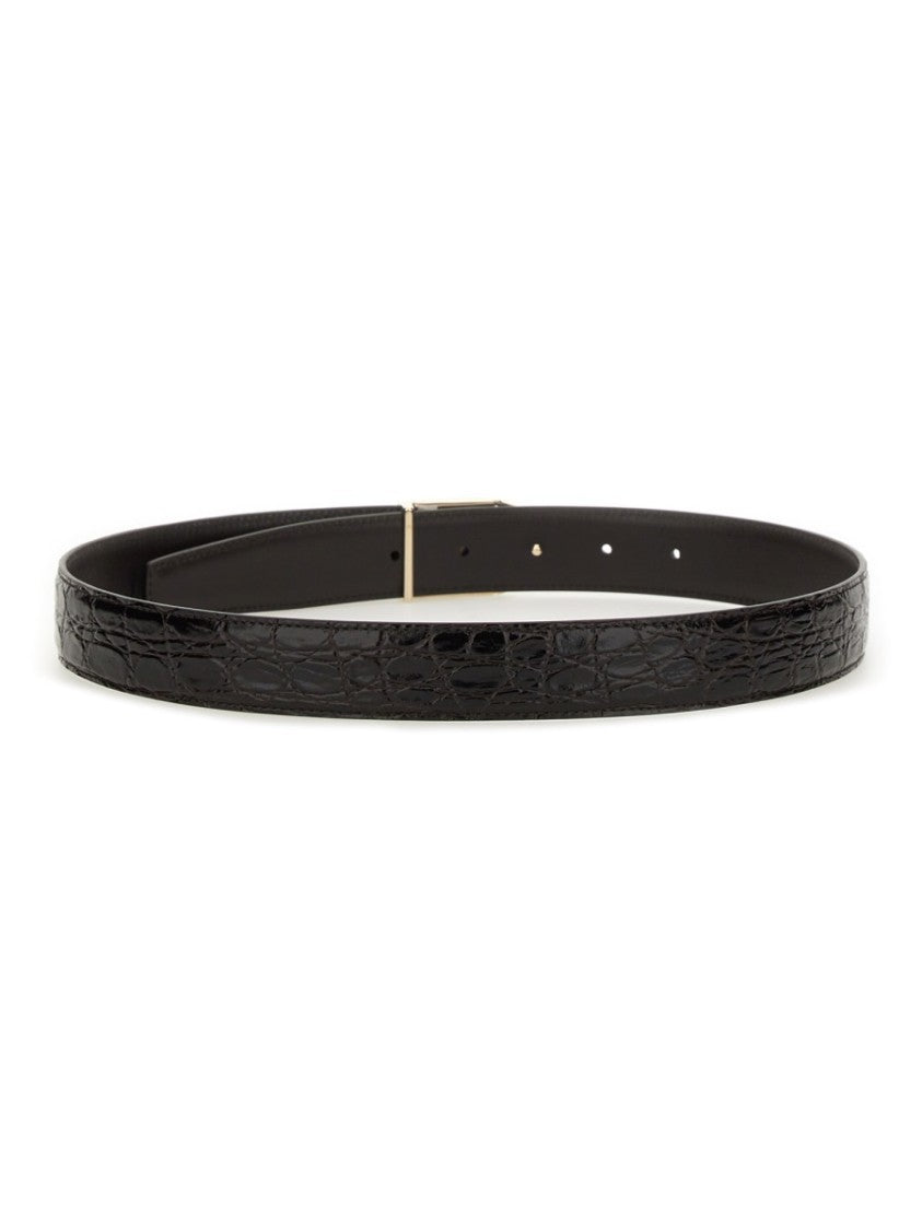 Reversible Crocodile-Patterned Calf Leather Belt