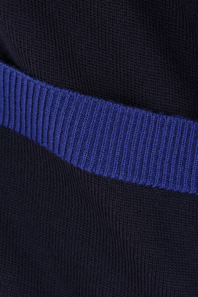 Cropped Wool Cardigan With Royal Blue Accents
