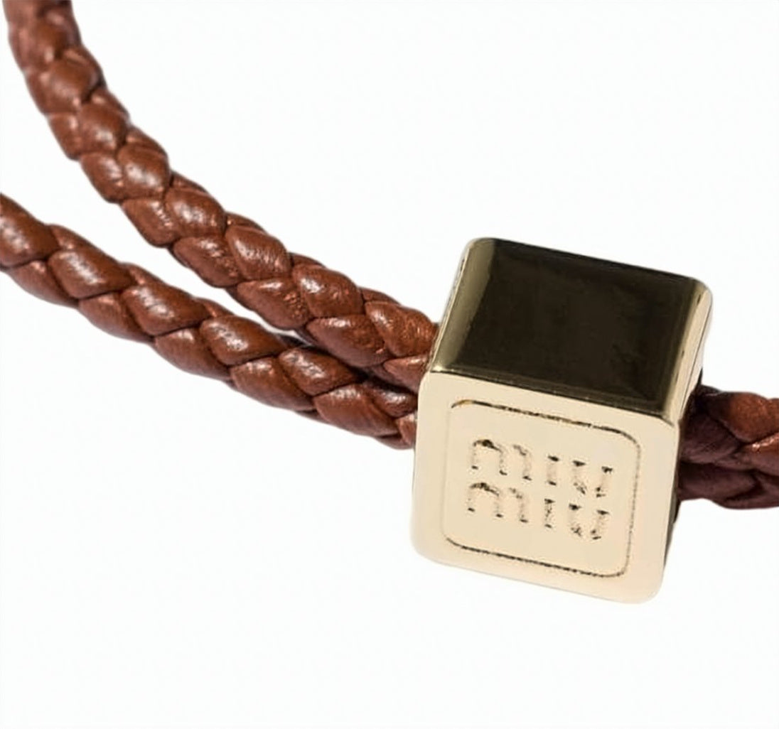 Braided Lambskin Leather Bracelet with Metallic Charm