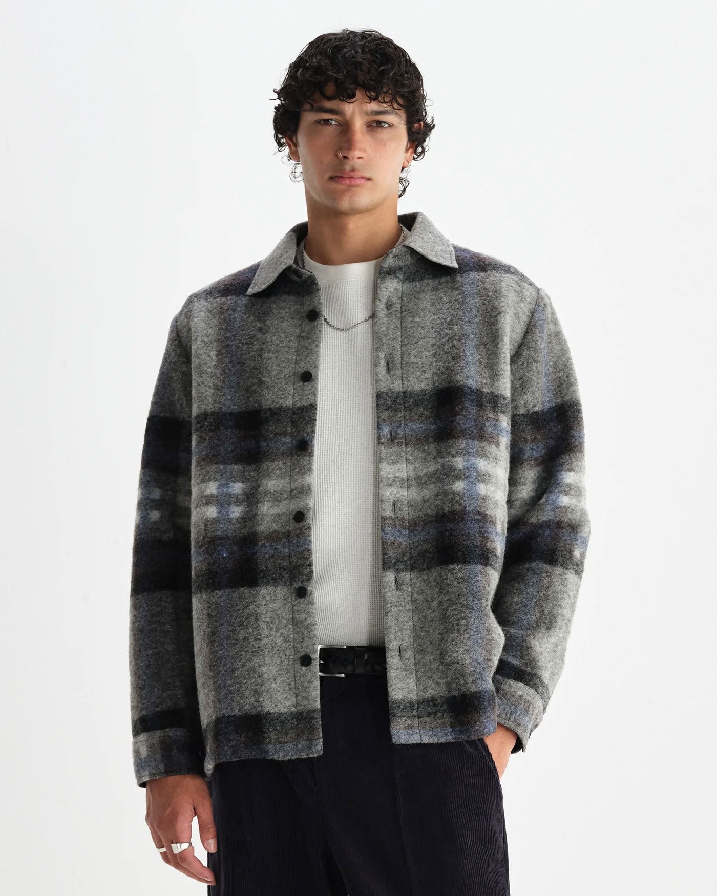 Wool Check Overshirt with Classic Collar