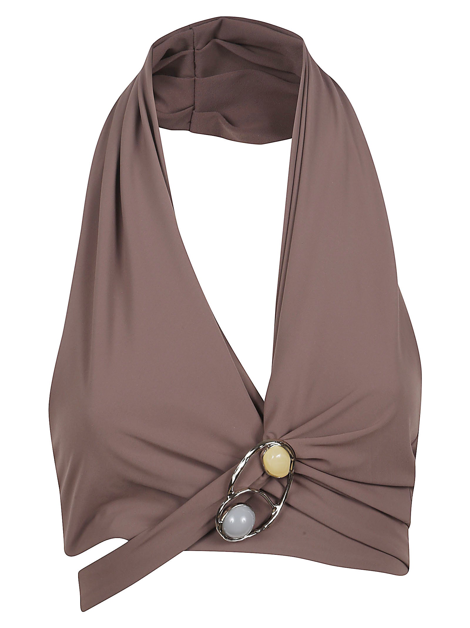 Wrap-Around Halter Top With Metallic Buckle Detail