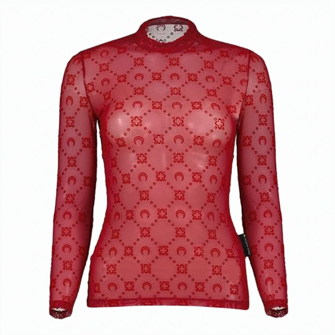 Long-Sleeved Sheer Top with Crescent Moon Pattern
