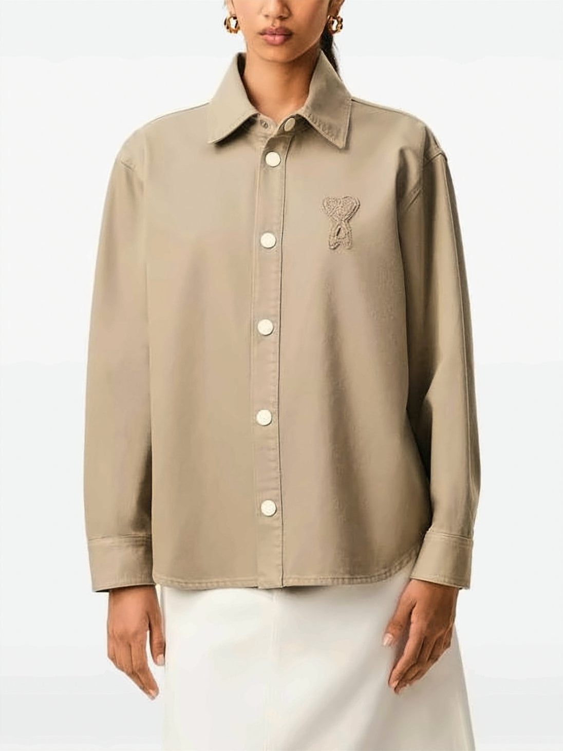 Oversized Cotton Knit Shirt with Tone-on-Tone Logo