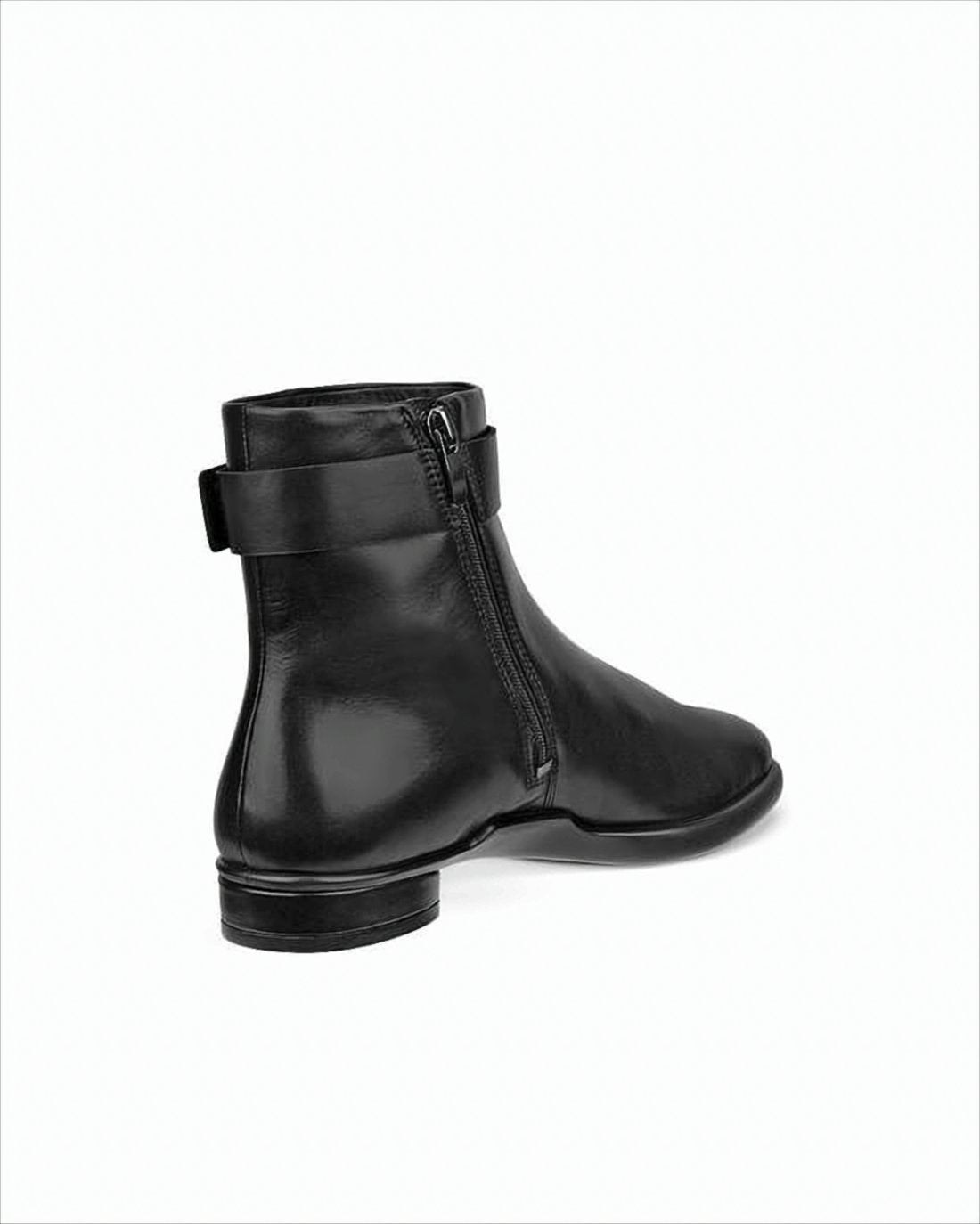 Black Leather Ankle Boots with Metallic Buckle Detail