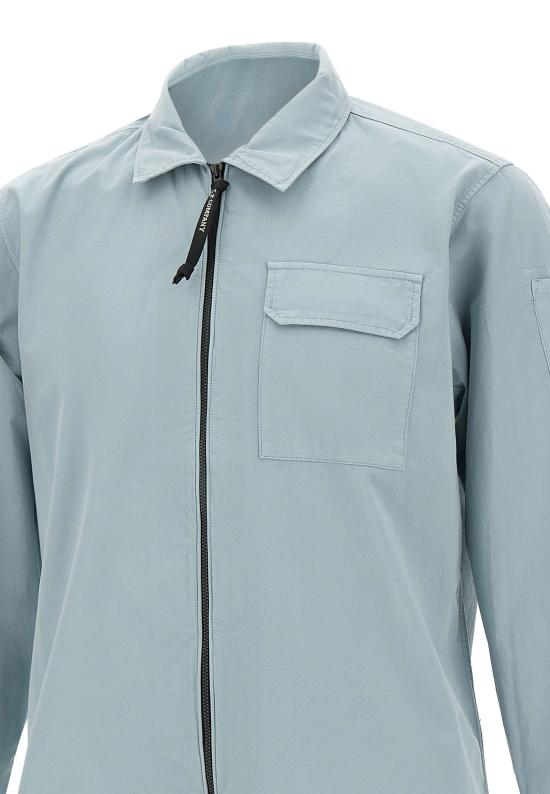 Light Blue Long-Sleeve Shirt with Front Zipper and Lens Detail