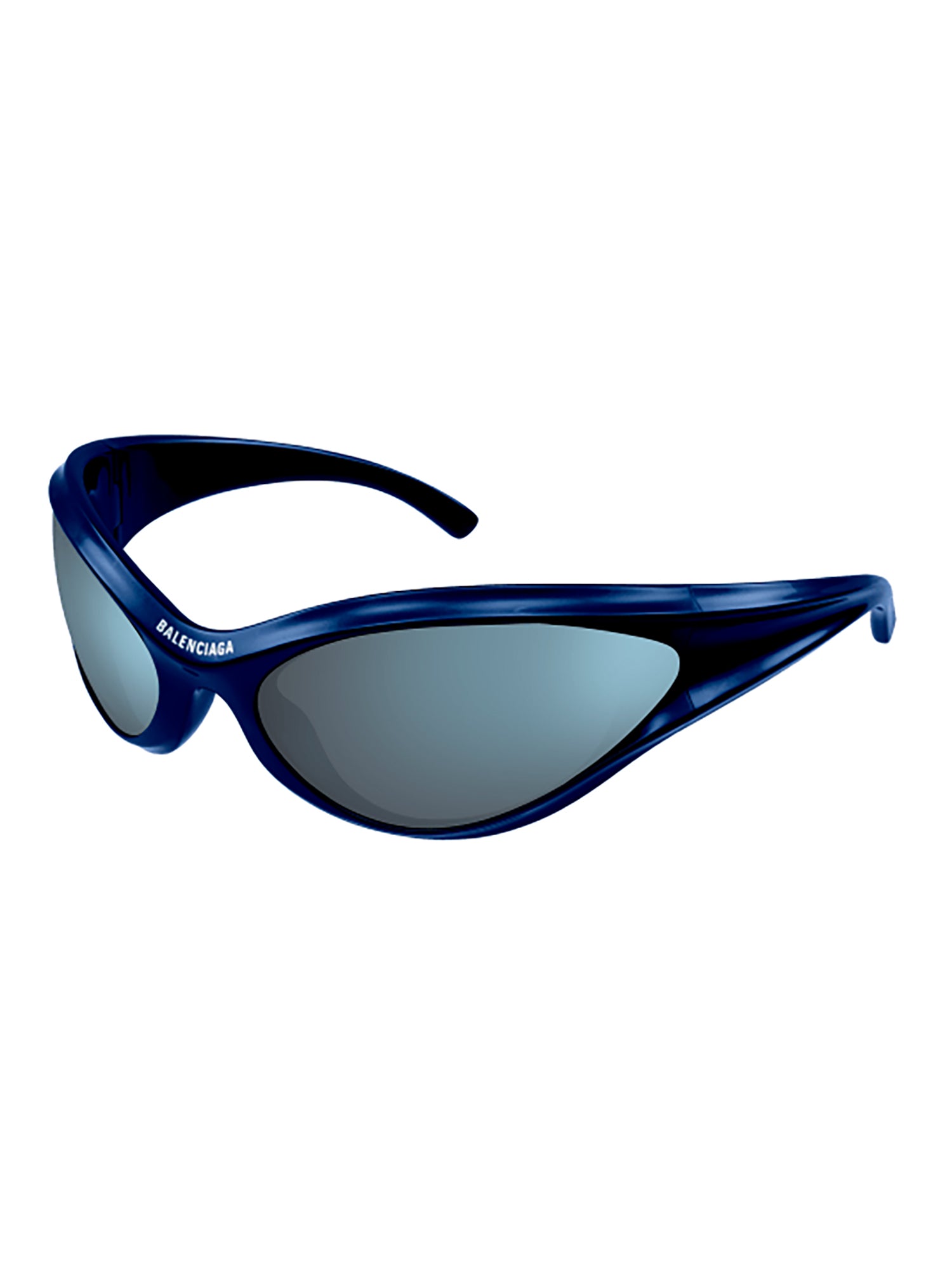 Wraparound Blue Sunglasses with Mirrored Lenses and Glossy Finish
