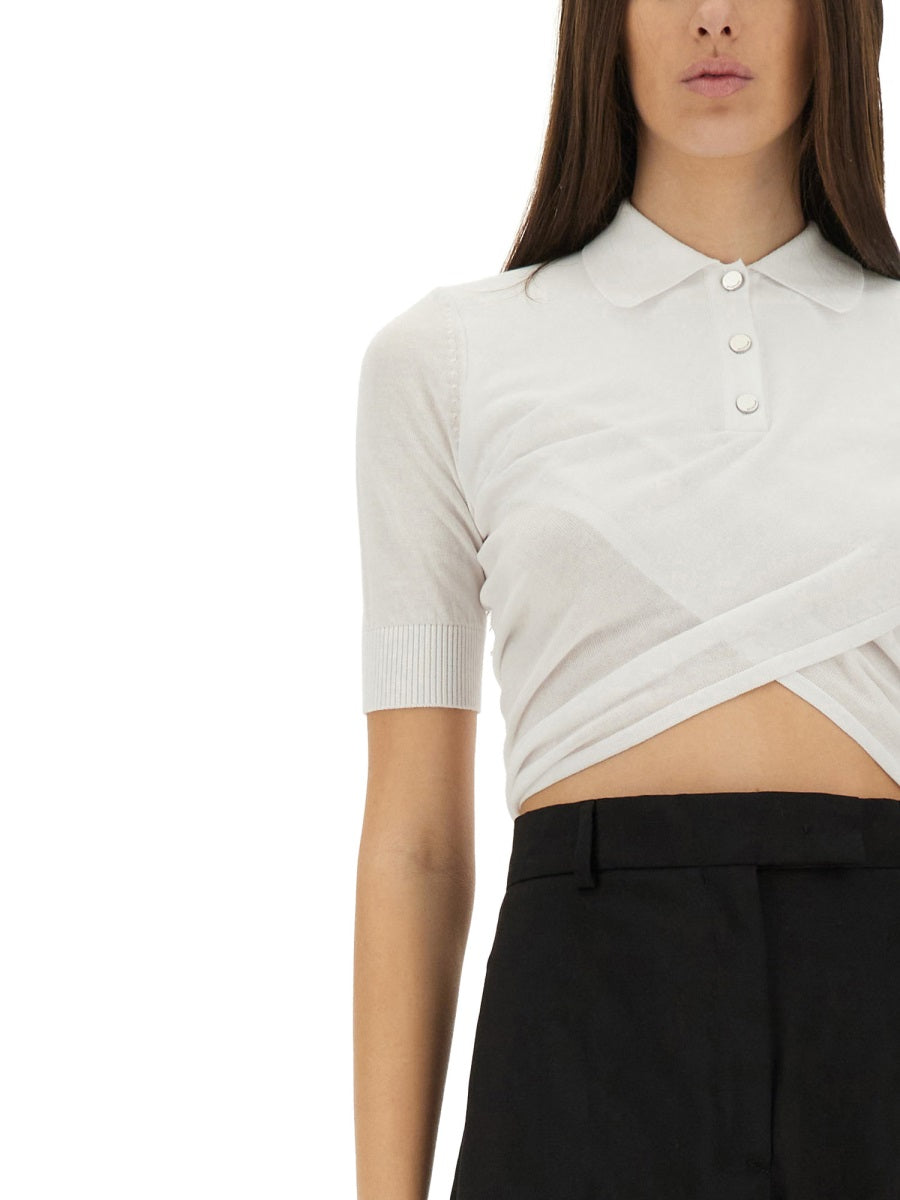 Slim Fit Short-Sleeved Top With Polo Collar