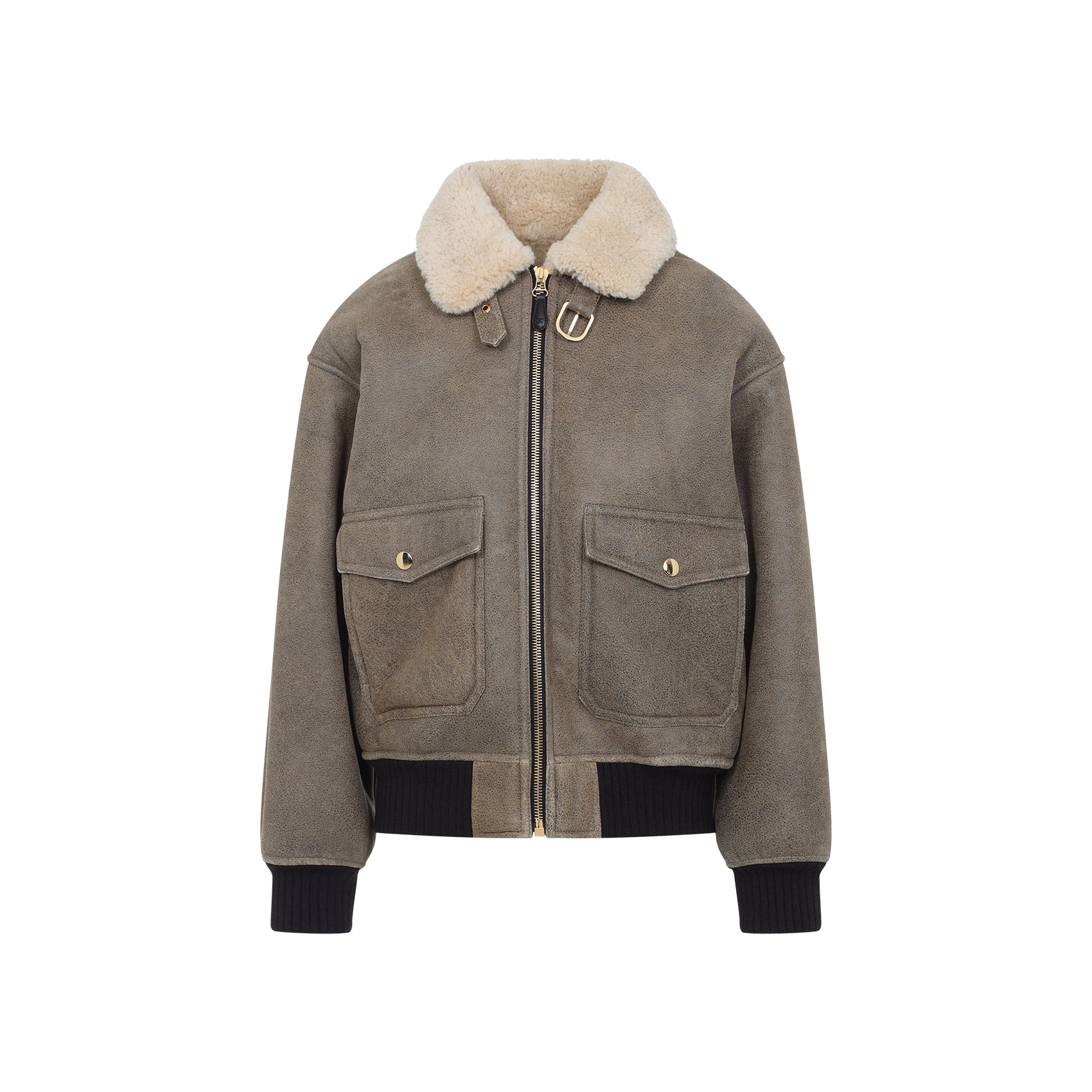 Cropped Army Green Lamb Leather Aviator Jacket