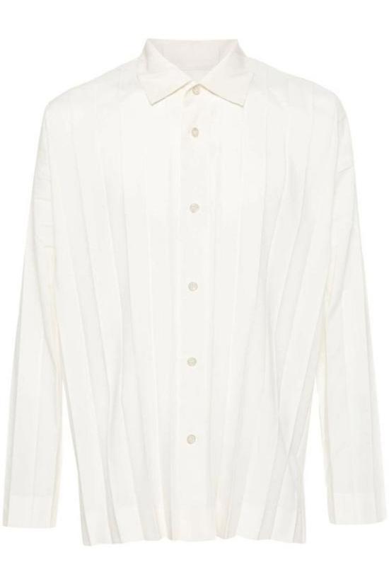 Pleated White Long-Sleeve Shirt With Minimalist Design