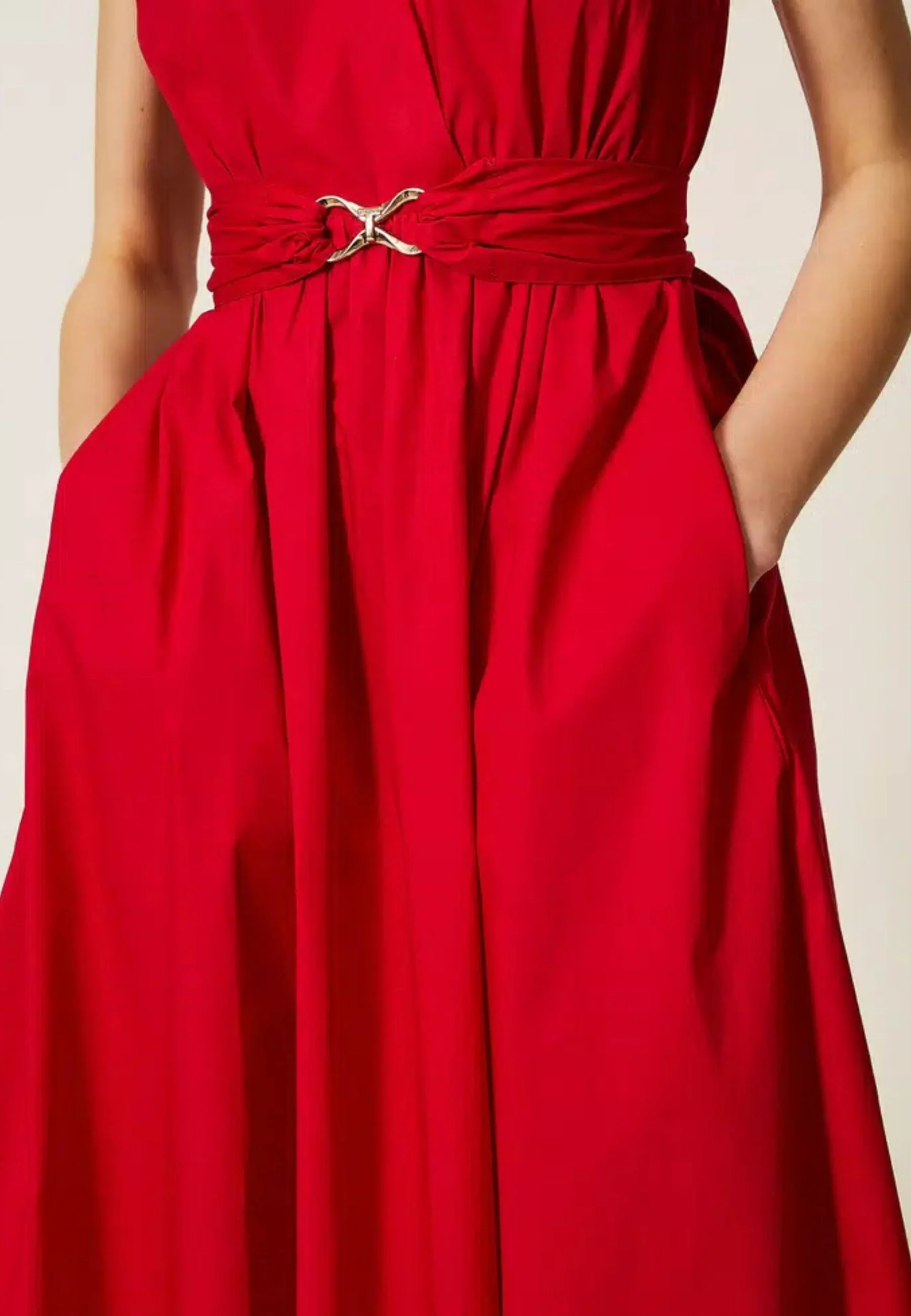 Sleeveless Midi Dress with Deep V-Neckline