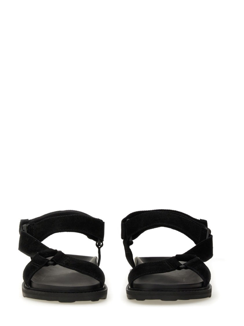 Black Sandals With Iconic Logo Strap