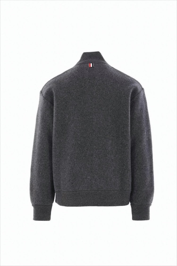 Wool Bomber Jacket with Minimalist Design and Tricolor Detail