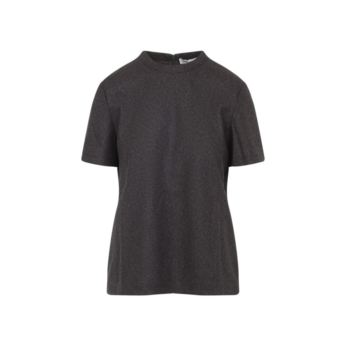High-Neck Brown Virgin Wool T-Shirt